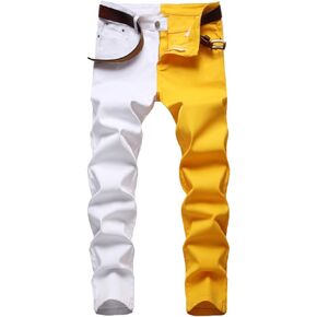 بنطال جينز Nutriangee الرجالي النحيف والمستقيم المرقعة من قماش الدنيم المطاطي للشارع الهيب هوب in Kuwait