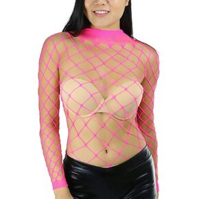 ToBeInStyle Women’s Novelty Fishnet Bodysuit Long Sleeve Sexy Teddy