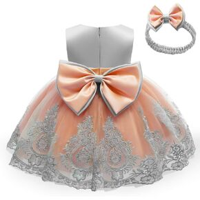 CMMCHAAH 0-6T Baby Girls Pageant Lace Embroidery Dresses Toddler Party Bowknot Tutu Gown Dress with Headwear