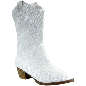 ABSOLEX Girls' Western Cowgirl Cowboy Pointed Toe Rhinestone Low Heel Boots in Kuwait