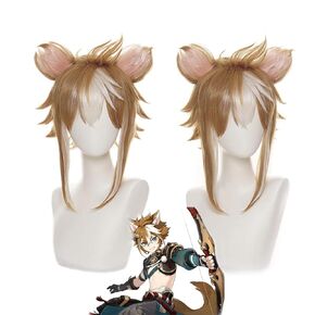 Long Brown Pigtails Synthetic Hair Costume Halloween Wigs With Free Wig Cap For Party（Hu Tao）
