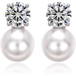 Neeshka الفاخرة تشيكوسلوفاكيا مكعب زركونيا أقراط مجوهرات الفضة مطلي المرأة جولة أقراط لؤلؤ المياه العذبة in Kuwait