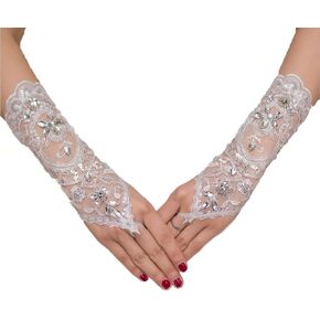 قفازات SCHOLMART للحفلات الراقصة بدون أصابع من حجر الراين للحفلات الراقصة باللون الأبيض، والأسود، ونسيج السمك، وعصابة يد العروس in Kuwait