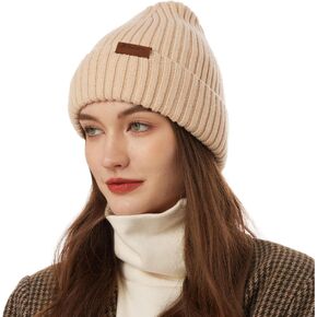 MAGISDU Beanie Winter Hats for Women Men Merino Wool Unisex Short Skull Cap Double Layer Fleece Lined Knit Fisherman Beanie