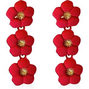 KVANU Elegant Chic Large Metal White Flower Dangle Earrings Bohemian Layered Floral Petal Drop Earrings Statement Hypoallergenic Red Flower Stud Earring for Women Girls Wedding Jewelry Gifts in Kuwait