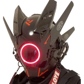 HCYPUNK Punk Mask Helmet Cosplay for Men, Futuristic Punk Techwear, Halloween Cosplay Fit Party Music Festival Accessories with Light, Black in Saudi Arabia