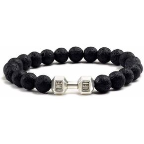 Aktully Black Dumbbell Bracelet for Men Gym Bracelets Volcanic Lava Beads Dumbbell Bracelets Fitness Barbell Bracelet for Men Women Jewelry Gifts in Saudi Arabia