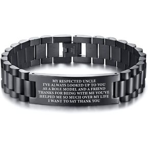 Personalized Uncle Bracelet Gift from Niece Nephew, Masculine Handsome Stainless Steel Engraved Link Wristband Bracelet for Men ,Customized Birthday Fathers Day, Favorite Uncle Gift Ideas, 8.2"