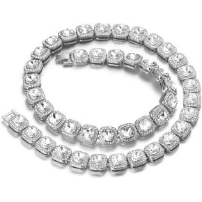 Halukakah Men's Clustered Diamonds Tennis Chain The Regal - 18k Real Gold/Platinum Plating Bracelet/Necklace - Handset Square Lab Diamonds - Shine at any Event - FREE Giftbox Included