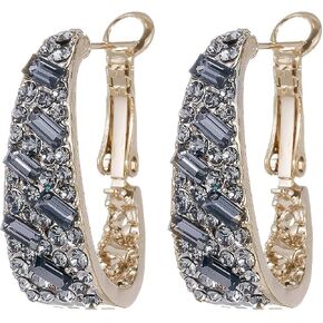 Qlady Crystal Hoop Earrings For Women Bright Silver Plated Oval Inside Out Earring,Sparkly Earring Jewelry in Kuwait