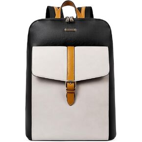 CLUCI Leather Laptop Backpack for Women 15.6 inch Computer Backpack Stylish Travel Backpack Purse for Women Work Daypack Bag Black-white with yellow