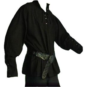 Men's Medieval Pirate Shirt, Viking Steampunk Costume Victorian Lace Up Shirts Halloween Renaissance Gothic Cosplay Tops in Saudi Arabia