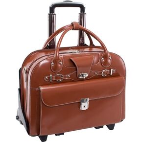 McKleinUSA W Series, Roseville, Top Grain Cowhide Leather, 15" Leather Fly-Through Checkpoint-Friendly Patented Detachable -Wheeled Ladies' Laptop Briefcase, Red (96646), 18"x8.75"x14.5"