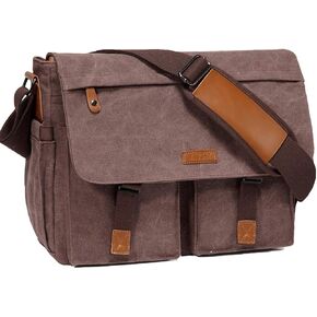 Messenger Bag for Men,VASCHY Vintage Water Resistant Canvas Satchel 14 15.6 17inch Laptop Briefcase in Kuwait
