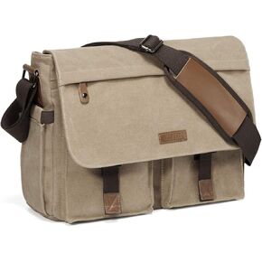 Messenger Bag for Men,VASCHY Vintage Water Resistant Canvas Satchel 14 15.6 17inch Laptop Briefcase