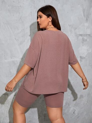 WDIRARA Women's Plus Size 2 Piece Outfits Half Sleeve Oversized Tee with Biker Shorts Set Tracksuit in Kuwait