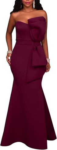 MAYFASEY Women's Sexy Off The Shoulder Oversized Bow Applique Evening Gown Party Long Maxi Dress in Kuwait