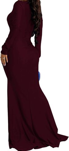 HugeNice Colorful Maxi Dresses for Women Sexy Long Sleeve Deep V Neck Bodycon Floor Length Dress in Kuwait