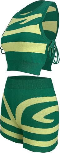 Women's Sexy 2 Piece Outfits Sweater Sets Ribbed Knit Sleeveless Crop Top Shorts Set Party Club Tracksuit in Saudi Arabia