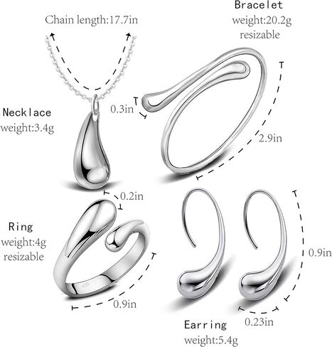 مجموعة مجوهرات من الفضة الإسترلينية مكونة من 4 قطع من أنلسين للنساء على شكل دموع قلادة قلادة قرط وسوار وهدايا مجوهرات, NA in Kuwait