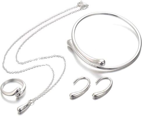 مجموعة مجوهرات من الفضة الإسترلينية مكونة من 4 قطع من أنلسين للنساء على شكل دموع قلادة قلادة قرط وسوار وهدايا مجوهرات, NA in Kuwait