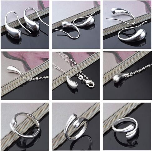 مجموعة مجوهرات من الفضة الإسترلينية مكونة من 4 قطع من أنلسين للنساء على شكل دموع قلادة قلادة قرط وسوار وهدايا مجوهرات, NA in Kuwait