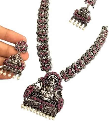 ANDYWARS FASHION Laxmi Temple Necklace Set Oxidized Necklace Set Bohemian Charm Necklace Set Designer Fashion Jewelry Wedding Wear Gift (Pink/Ruby) in Saudi Arabia