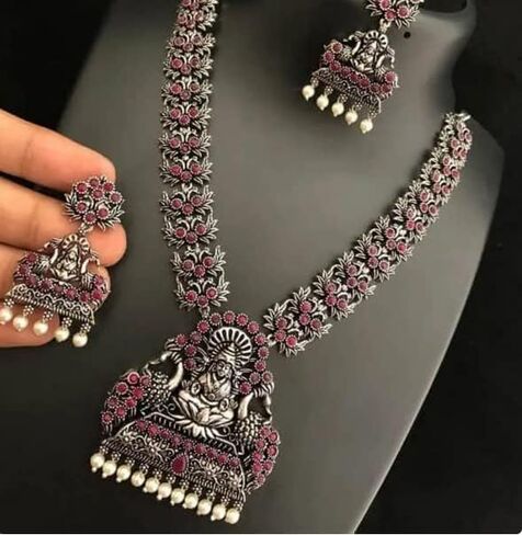 ANDYWARS FASHION Laxmi Temple Necklace Set Oxidized Necklace Set Bohemian Charm Necklace Set Designer Fashion Jewelry Wedding Wear Gift (Pink/Ruby) in Saudi Arabia