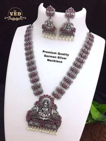 ANDYWARS FASHION Laxmi Temple Necklace Set Oxidized Necklace Set Bohemian Charm Necklace Set Designer Fashion Jewelry Wedding Wear Gift (Pink/Ruby) in Saudi Arabia