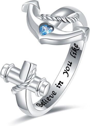 خاتم مرساة من الفضة الإسترلينية عيار 925 للنساء - خاتم مرساة للقلق قابل للتعديل على شكل عجلة سفينة وحلقة دوارة مجوهرات للفتيات المراهقات in Kuwait