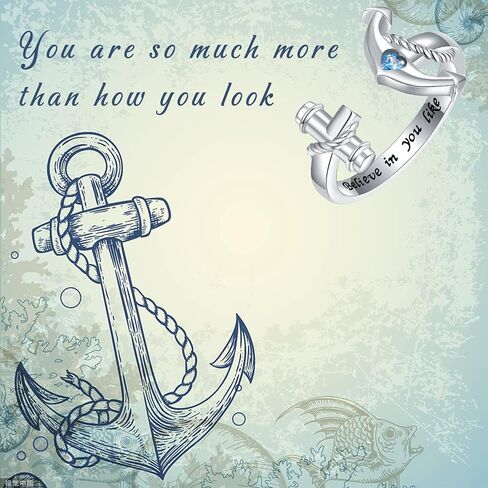 خاتم مرساة من الفضة الإسترلينية عيار 925 للنساء - خاتم مرساة للقلق قابل للتعديل على شكل عجلة سفينة وحلقة دوارة مجوهرات للفتيات المراهقات in Kuwait