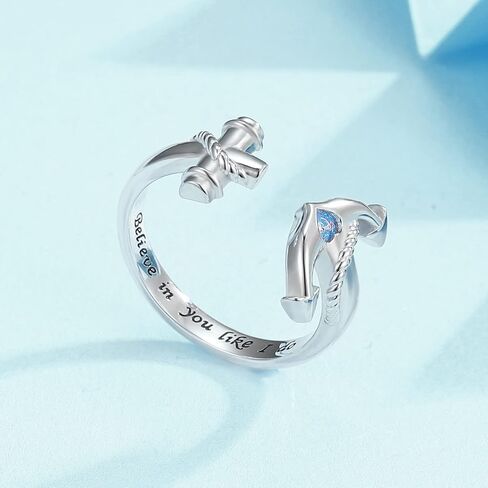 خاتم مرساة من الفضة الإسترلينية عيار 925 للنساء - خاتم مرساة للقلق قابل للتعديل على شكل عجلة سفينة وحلقة دوارة مجوهرات للفتيات المراهقات in Kuwait