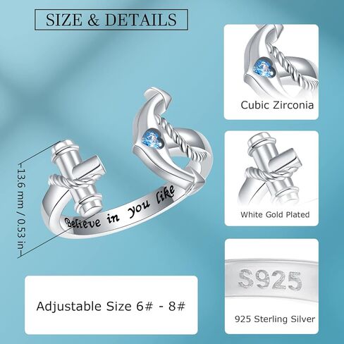 خاتم مرساة من الفضة الإسترلينية عيار 925 للنساء - خاتم مرساة للقلق قابل للتعديل على شكل عجلة سفينة وحلقة دوارة مجوهرات للفتيات المراهقات in Kuwait