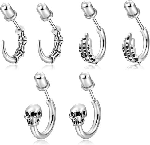 3Pairs Skull Head Earring Studs for Women Men, Stainless Steel Horn Earrings Vintage Gothic Claw Earrings Punk Hip Hop Piercings Skeleton Stud Earrings Biker Party Jewelry Gift in Saudi Arabia