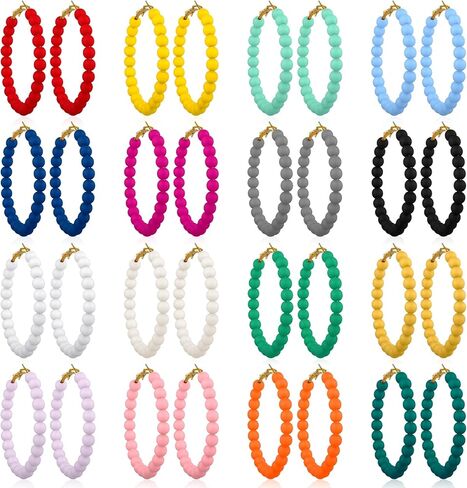 16 Pairs Beaded Hoop Earrings for Women Bohemian Circle Round Bead Earrings Vintage Minimalist Chic Dangle Earrings for Girls (2 Inch) in Saudi Arabia