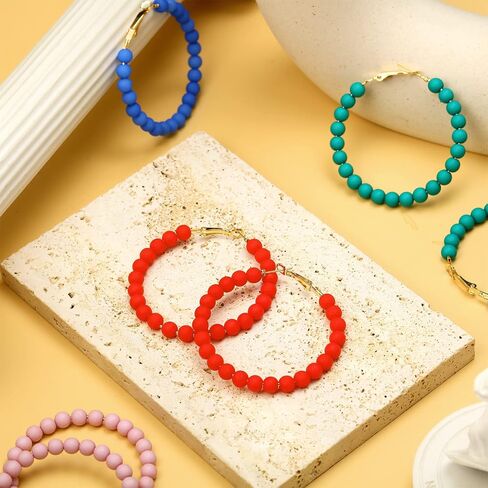 16 Pairs Beaded Hoop Earrings for Women Bohemian Circle Round Bead Earrings Vintage Minimalist Chic Dangle Earrings for Girls (2 Inch) in Saudi Arabia