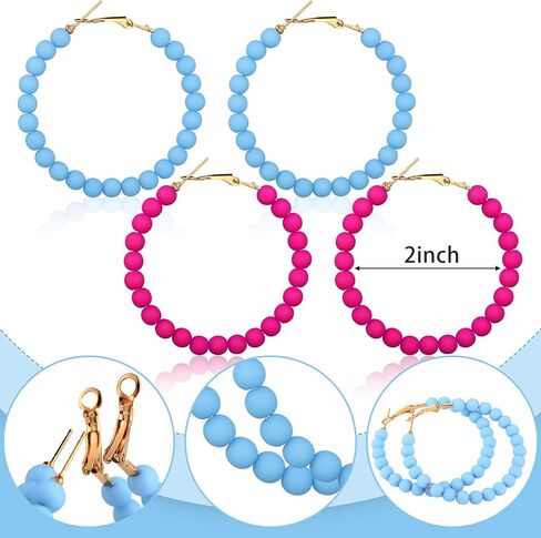 16 Pairs Beaded Hoop Earrings for Women Bohemian Circle Round Bead Earrings Vintage Minimalist Chic Dangle Earrings for Girls (2 Inch) in Saudi Arabia
