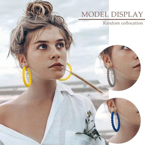 16 Pairs Beaded Hoop Earrings for Women Bohemian Circle Round Bead Earrings Vintage Minimalist Chic Dangle Earrings for Girls (2 Inch) in Saudi Arabia