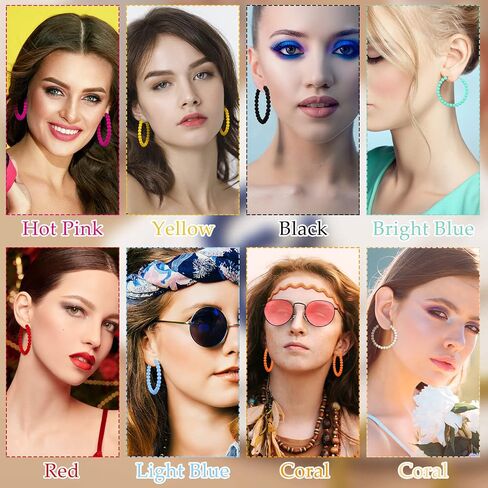 16 Pairs Beaded Hoop Earrings for Women Bohemian Circle Round Bead Earrings Vintage Minimalist Chic Dangle Earrings for Girls (2 Inch) in Saudi Arabia