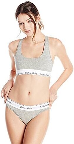 Calvin Klein Women's XS-XL Modern Cotton Bralette and Bikini Set, Grey Heather, Large in Saudi Arabia