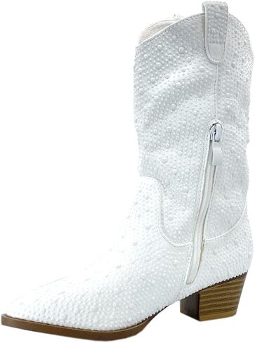 ABSOLEX Girls' Western Cowgirl Cowboy Pointed Toe Rhinestone Low Heel Boots in Kuwait