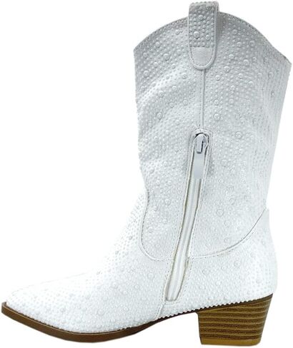 ABSOLEX Girls' Western Cowgirl Cowboy Pointed Toe Rhinestone Low Heel Boots in Kuwait