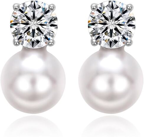 Neeshka الفاخرة تشيكوسلوفاكيا مكعب زركونيا أقراط مجوهرات الفضة مطلي المرأة جولة أقراط لؤلؤ المياه العذبة in Kuwait