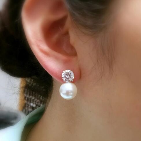 Neeshka الفاخرة تشيكوسلوفاكيا مكعب زركونيا أقراط مجوهرات الفضة مطلي المرأة جولة أقراط لؤلؤ المياه العذبة in Kuwait