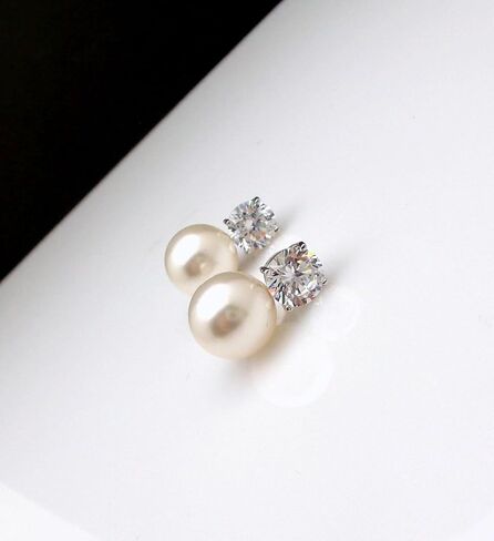 Neeshka الفاخرة تشيكوسلوفاكيا مكعب زركونيا أقراط مجوهرات الفضة مطلي المرأة جولة أقراط لؤلؤ المياه العذبة in Kuwait