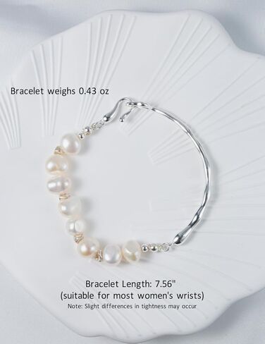 مجموعة أساور وخاتم من اللؤلؤ N9NEMUSES للنساء، سوار من الفضة الباروكية S925 وخاتم مطاطي، مجموعة مجوهرات لؤلؤ المياه العذبة للفتيات in Kuwait