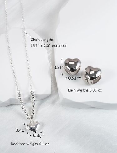 مجموعة قلادة وأقراط على شكل قلب من N9NEMUSES للنساء، قلادة على شكل قلب من الفضة الإسترلينية S925 ومشبك على الأقراط، مجوهرات قلب لطيفة ورائعة للفتيات in Kuwait