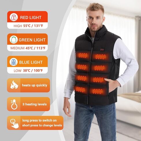 WIOR Heated Vest for Men Women, Size Adjustable Electric Heated Jacket Sleeveless Unisex Heated Warm Clothing with 21 Heating Zones and 3 Heating Levels for Hiking Fishing, Battery Pack Not Included in Kuwait
