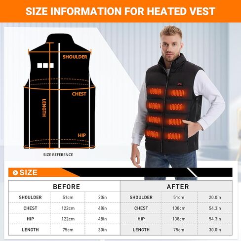 WIOR Heated Vest for Men Women, Size Adjustable Electric Heated Jacket Sleeveless Unisex Heated Warm Clothing with 21 Heating Zones and 3 Heating Levels for Hiking Fishing, Battery Pack Not Included in Kuwait