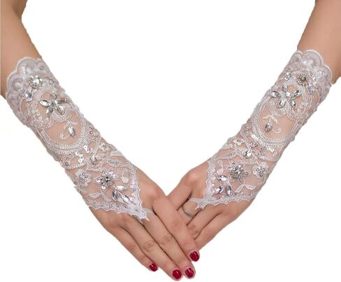 قفازات SCHOLMART للحفلات الراقصة بدون أصابع من حجر الراين للحفلات الراقصة باللون الأبيض، والأسود، ونسيج السمك، وعصابة يد العروس in Kuwait